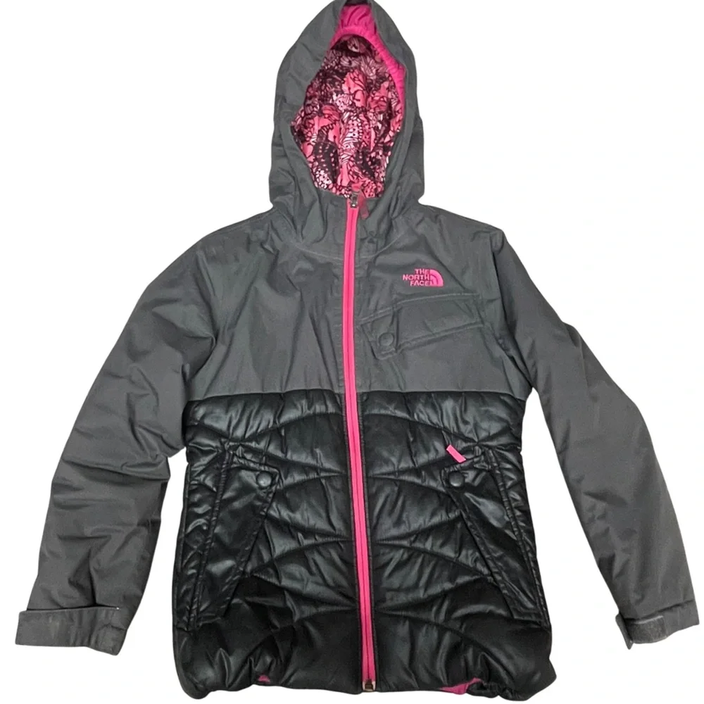 The North Face Gray Pink Jacket girls small 7/8 READ